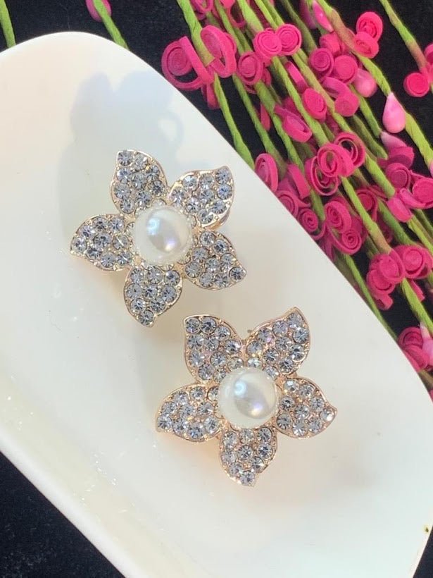 Garnet Lane Flower Rhinestone Studs White