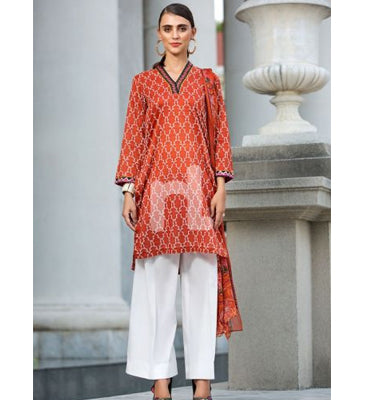 Nishat Linen- Blended Crinkle Chiffon & Slub Lawn – Red Printed 2PC