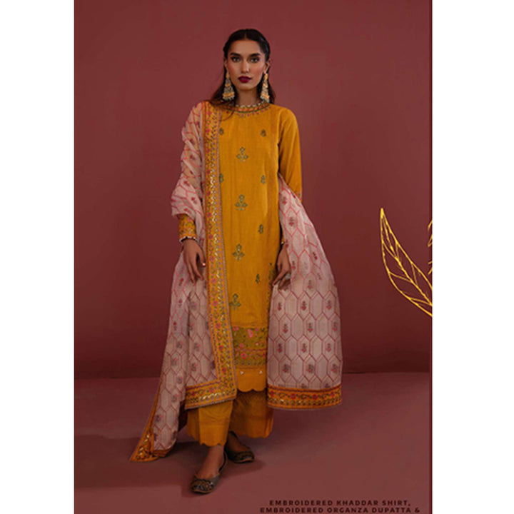 Zellbury- Embroidered Self Jacquard Shirt, Embroidered Organza Dupatta & Khaddar Trouser, WULC21E30279