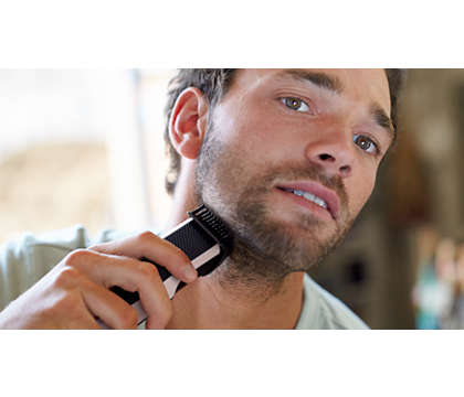 Philips Beard Trimmer with Hair Lift & Trim Comb, SS Blades, Zoom wheel 1 mm, 10 settings 0.5 mm-10 mm, 10hr charging / 45min use, Washable blades, White