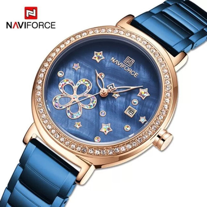 Naviforce- Diamond Lady Stainless Steel Quartz Watch With Brand Box - NF5016