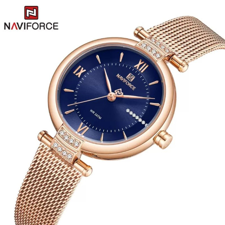 NAVIFORCE- Luxury Creative 2021 Stainless Steel Wrist Watch With Brand Box - NF5019 Blue Gold