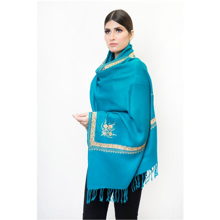 Pashmina Store with Resham Embroidered Border SeaGreen n Rust