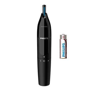 Philips Nose and ear trimmer: 100% water-proof, Powerful tube trimmer, AA-battery, 1 eyebrow comb 3mm, protective cap, black.