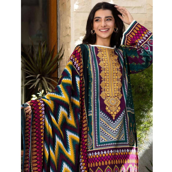 Zellbury- Digital Printed Embroidered Khaddar Shirt, Shawl & Embroidered Khaddar Trouser WUW21E30162