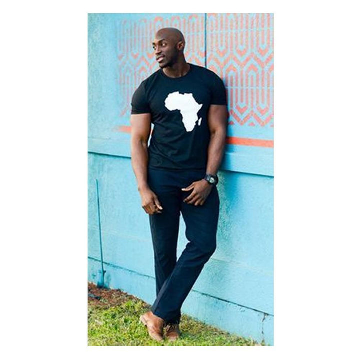 Wf Store- Africa Map Printed Half Sleeves Tee- Black