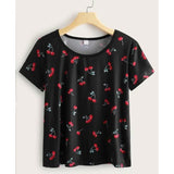 Shein- Round neck t-shirt with cherry print