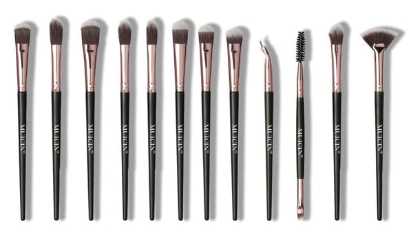 MUICIN - 12 Pieces Rose Gold & Black Complete Eye Brushes Set