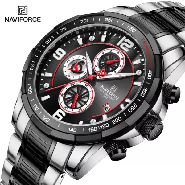 Naviforce - NF8020 For Men Analog Display Stainless Steel Band - BlackSilver