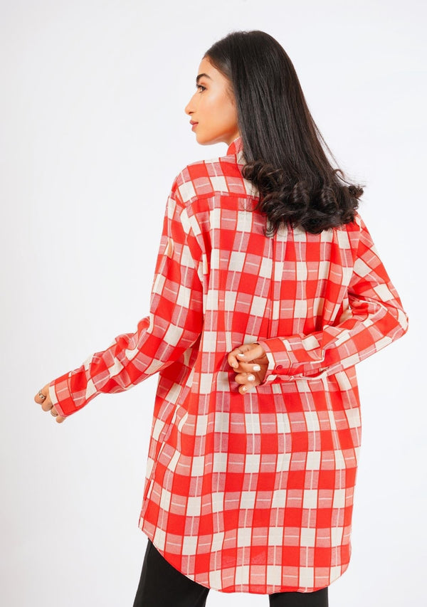 Nine90nine- Oversized Shirt - Red White Buffalo Check