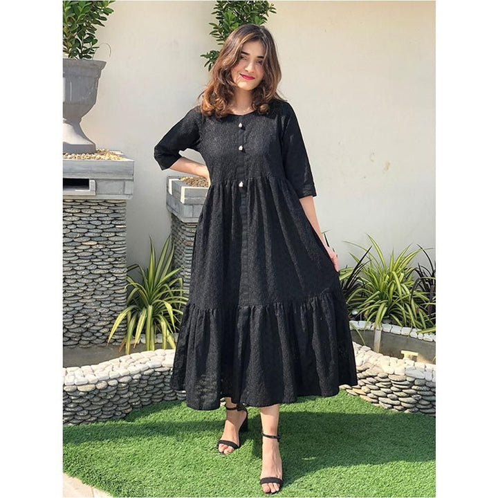 Sowear- Black Embroidered Dress For Women