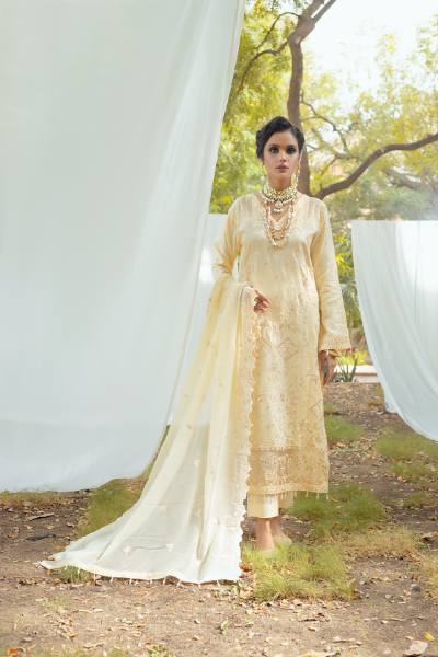 Bunai Semi Stitched Sequins Embroidered Luxury Viscose Self Jaquard with Bamber Chiffon Cuttwork Duppata BUN-001