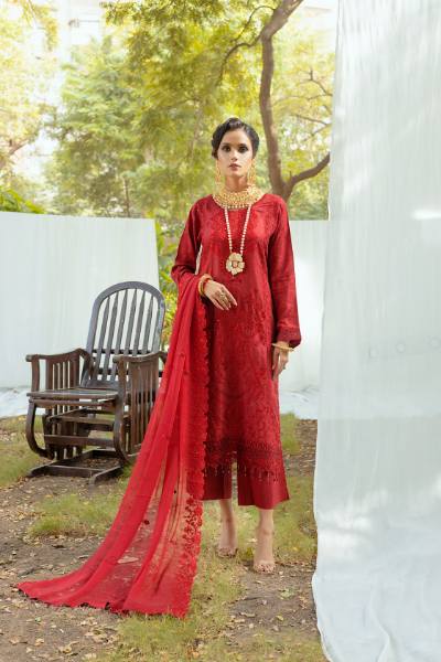 Bunai Semi Stitched Sequins Embroidered Luxury Viscose Self Jaquard with Bamber Chiffon Cuttwork Duppata BUN-002