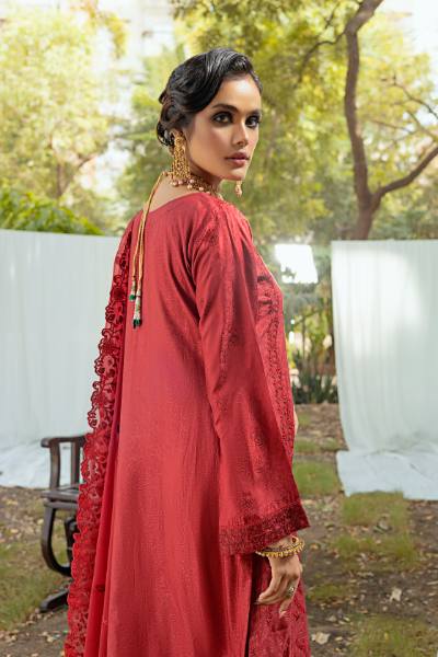 Bunai Semi Stitched Sequins Embroidered Luxury Viscose Self Jaquard with Bamber Chiffon Cuttwork Duppata BUN-002