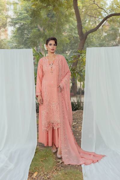 Bunai Semi Stitched Sequins Embroidered Luxury Viscose Self Jaquard with Bamber Chiffon Cuttwork Duppata BUN-008