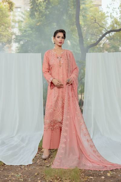 Bunai Semi Stitched Sequins Embroidered Luxury Viscose Self Jaquard with Bamber Chiffon Cuttwork Duppata BUN-008