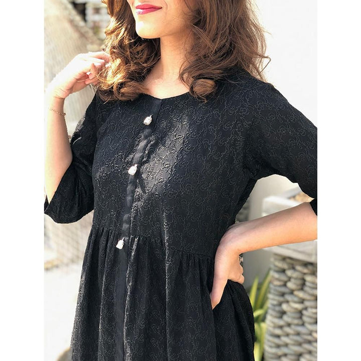 Sowear- Black Embroidered Dress For Women