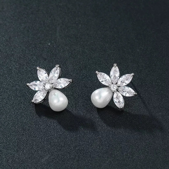 Semora Jewellery- Flower Pearl Drop Earrings