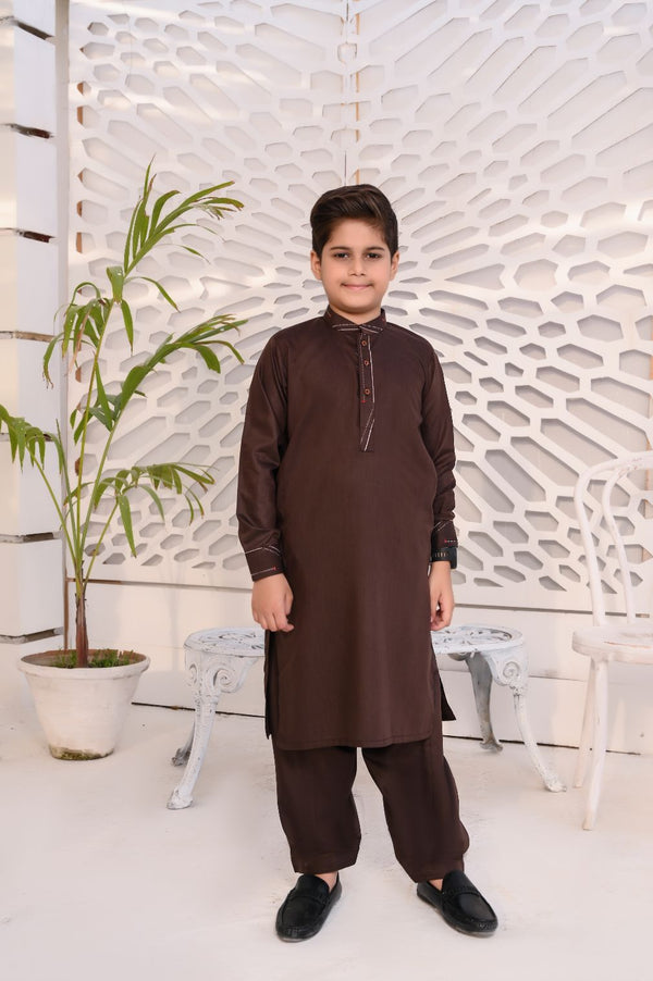 Hassanjee - Chocolate Brown Blended Kameez Shalwar - KS 019