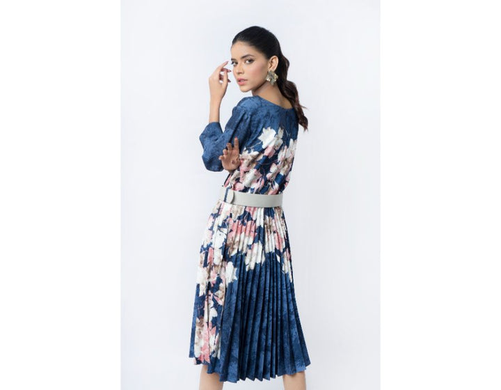 Sana Noor- Blueish Grey Western Cut Pleated Frock Euphoria