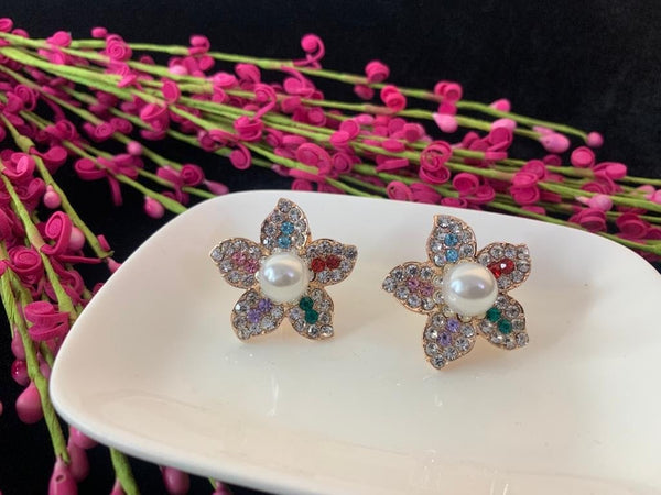 Garnet Lane- Flower Rhinestone Studs Multicolor