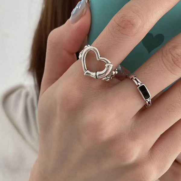 Shein- Fashion simple 2pcs/set ring set love heart ring for sale gift for women