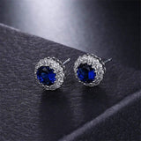 Zardi- AAA Zircon Earring With Blue Stone - Silver - AE160