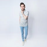 VYBE - Casual Shirts, Linear floral- White, Half Sleeve
