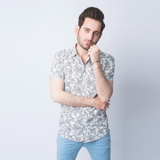 VYBE - Casual Shirts, Linear floral- White, Half Sleeve