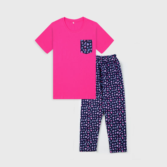 VYBE - Cotton Pj Set (Pink) With Blue Printed Pajama