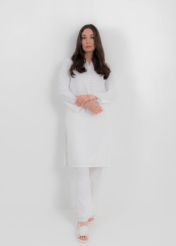 VYBE- Basic Co-Ord- Chikankari White