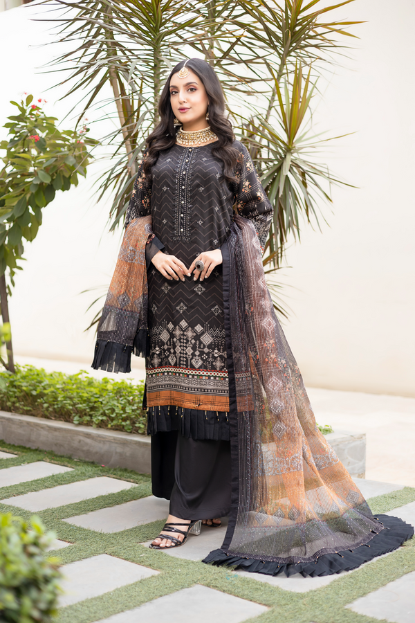 Misha Digital Printed Viscose with Sequins Embroidered Allternate Head Neckline with Sequins Fancy Dupatta MSH-003