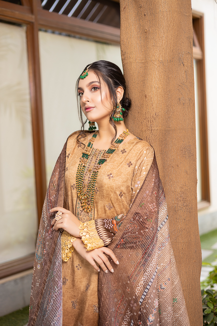 Misha Digital Printed Viscose with Sequins Embroidered Allternate Head Neckline with Sequins Fancy Dupatta MSH-007