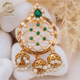 Medallion Dusk- Mesh Green Jhumki Earrrings