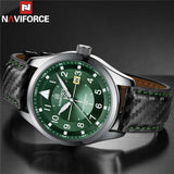 Naviforce - NF-8022-Green Quartz Men Wristwatch Business Casual Leather Bracelet Man Business Male Luminous Clock Watches