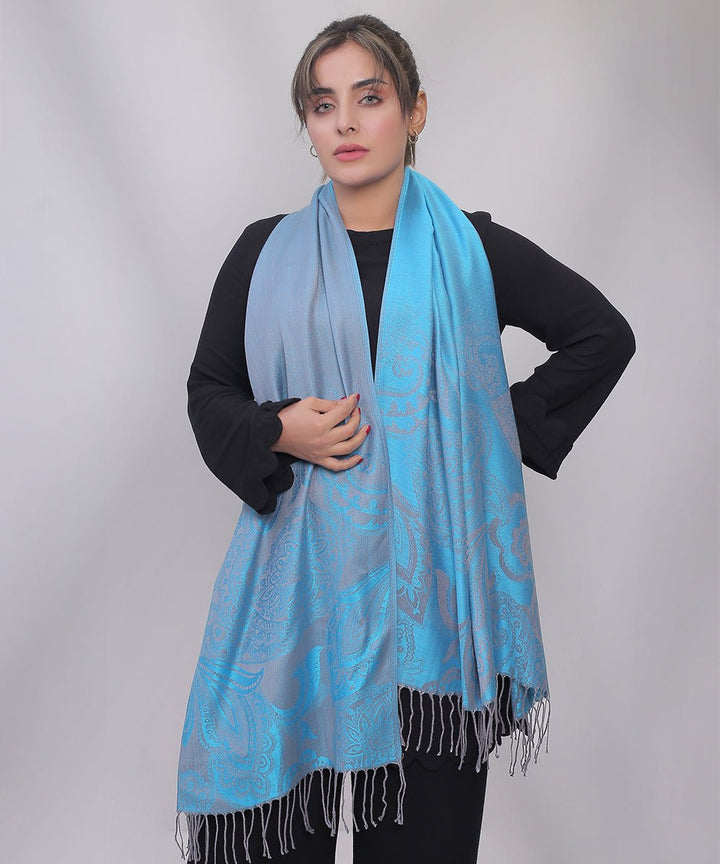 Bagallery Exclusive 3D Printed Viscose Winter Stole Sky Blue