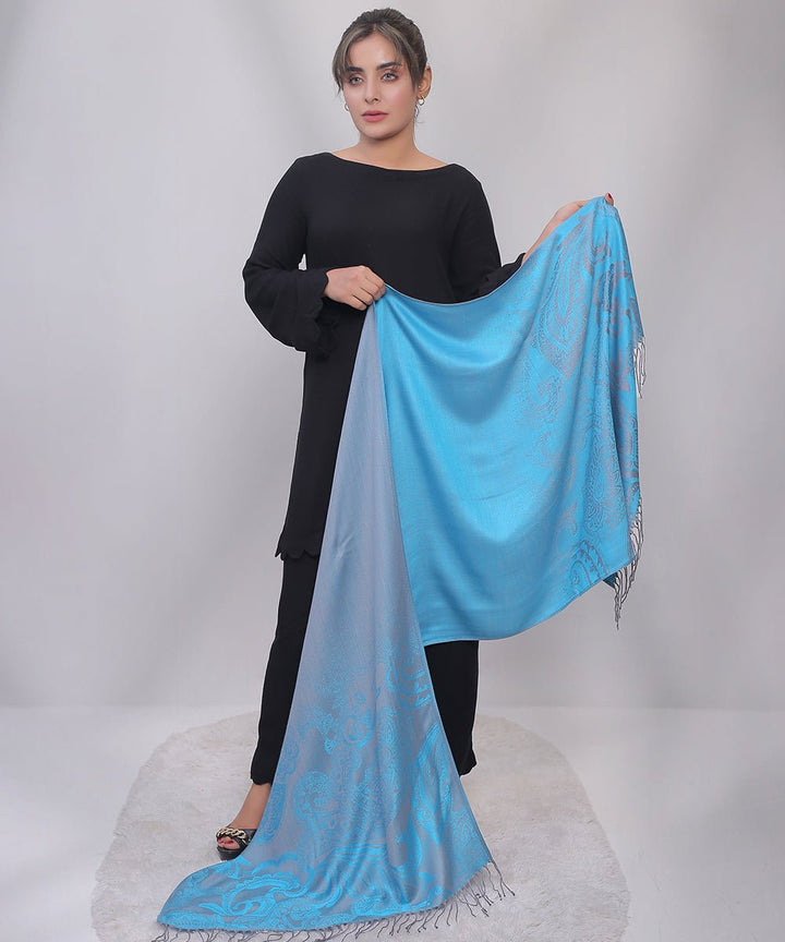 Bagallery Exclusive 3D Printed Viscose Winter Stole Sky Blue