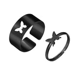 Shein- Punk Black Butterfly Lover Couple Rings Set For Women Men Engagement Wedding Adjustable Opening Rings Fashion Jewelry