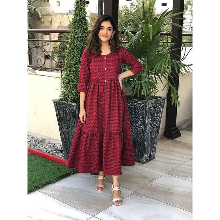 Sowear- Red Embroidered Dress For Women