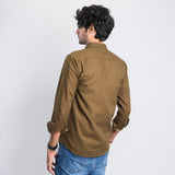 VYBE- Casual Solid Shirt- Olive Brown