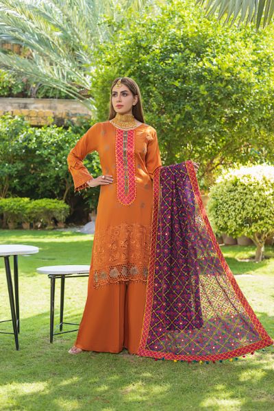 Tulsi Embroidered Viscose Schiffli Shirt With Fancy Embroidered Polly Duppata TUL-002