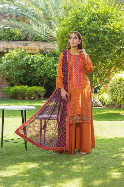 Tulsi Embroidered Viscose Schiffli Shirt With Fancy Embroidered Polly Duppata TUL-002