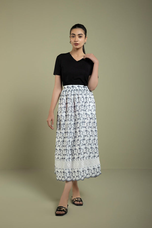 Sapphire-Embroidered Cotton Skirt