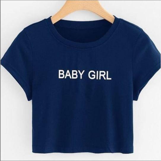 Wf Store- BABY GIRL Printed CropTee  NavyBlue