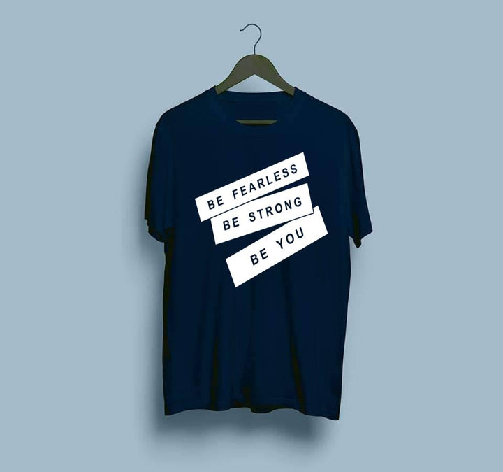 Wf Store- BE FEARLESS BE STRONG Printed Half Sleeves Tee - NavyBlue