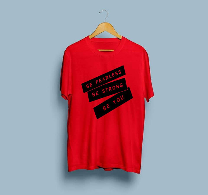 Wf Store- BE FEARLESS BE STRONG Printed Half Sleeves Tee - Red