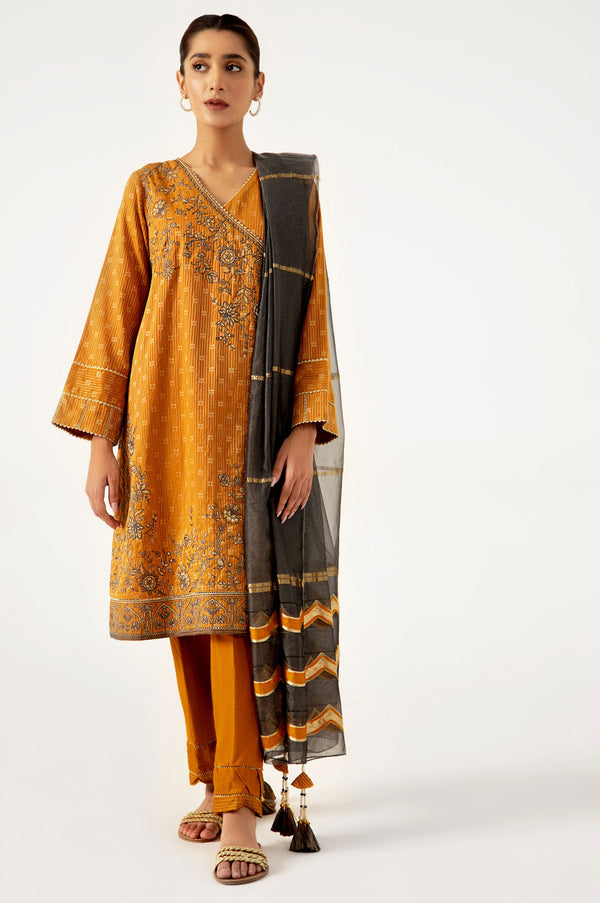 Zeen - Stitched 6- Woven Ethnic 3 Pcs Shirt, Bottom And Dupatta-822139