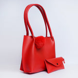 Shein - Tote Bag with Pom Pom red