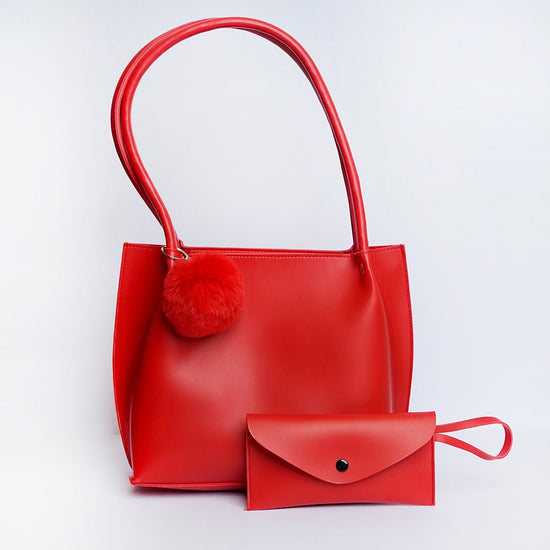 Shein - Tote Bag with Pom Pom red