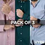 VYBE- Pack Of 3- Casual Shirts (Pink, Stone Blue, Green)